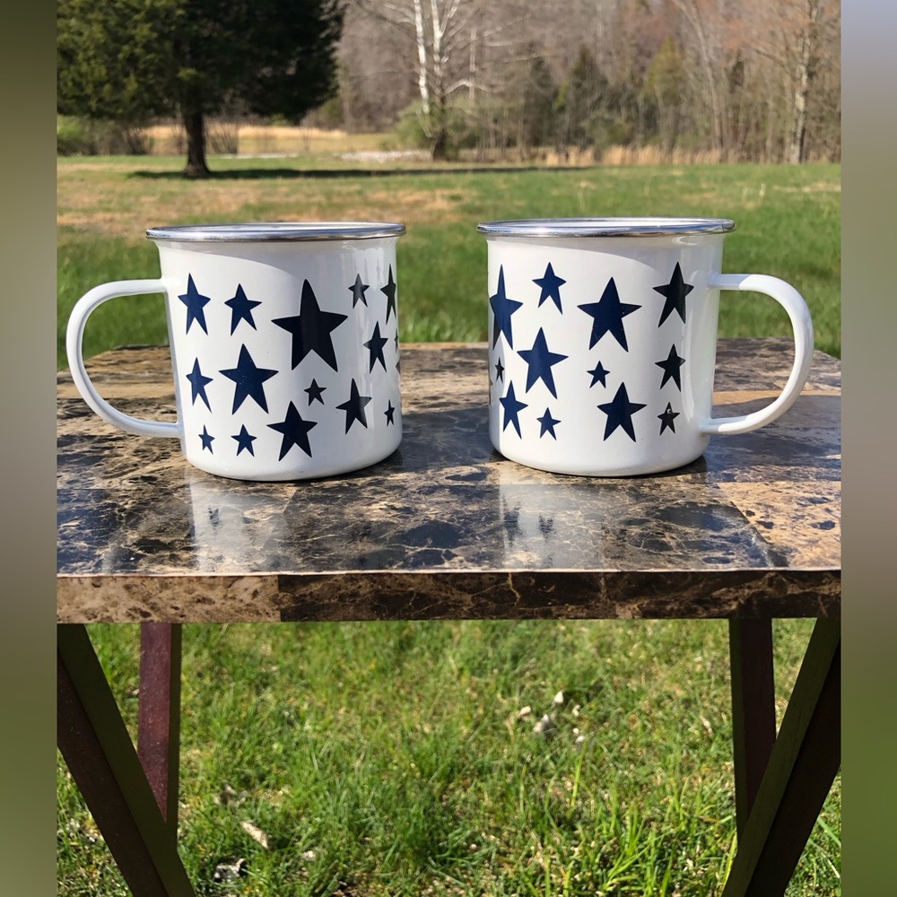 Vintage Old Navy Metal Coffee Cups, set of 2, 14 oz each NWOT